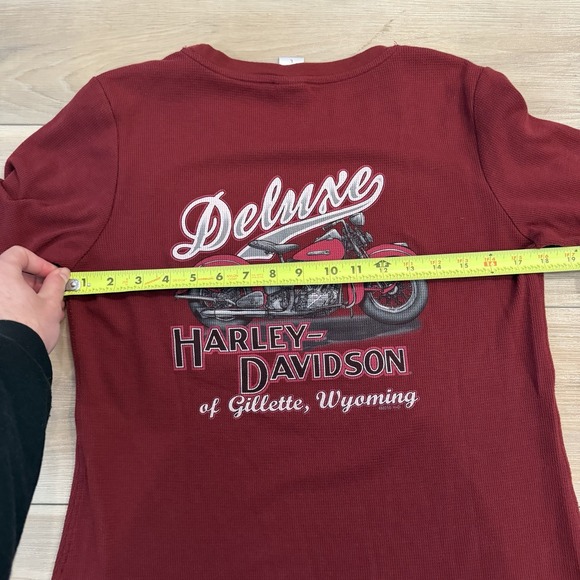 Harley-Davidson Women's Red Waffle Knit Thermal Long Sleeve Shirt - L - Picture 3 of 6